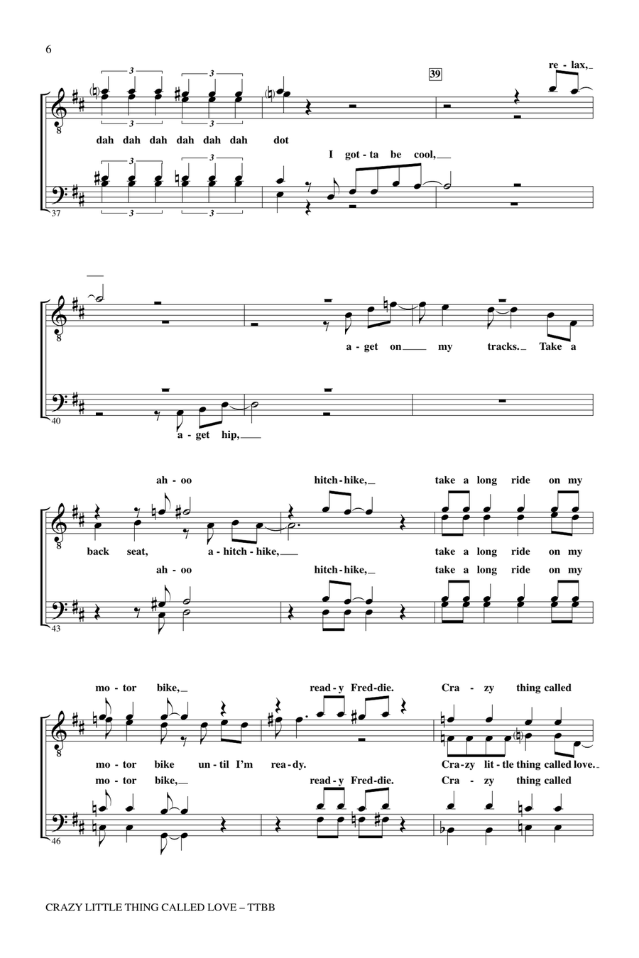 Crazy Little Thing Called Love (arr. Chris Peterson) TTBB scores gallery preview page 4