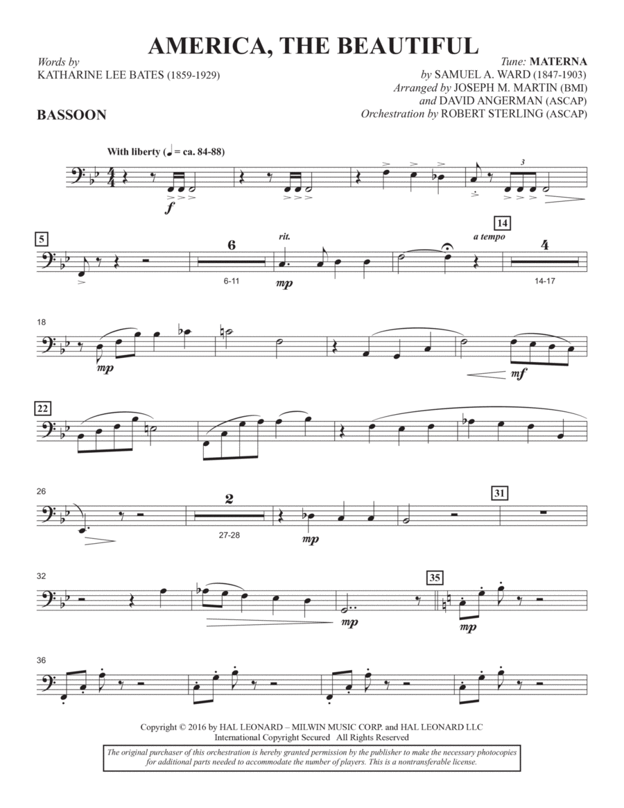 America, the Beautiful - Bassoon Choir scores gallery preview page 1