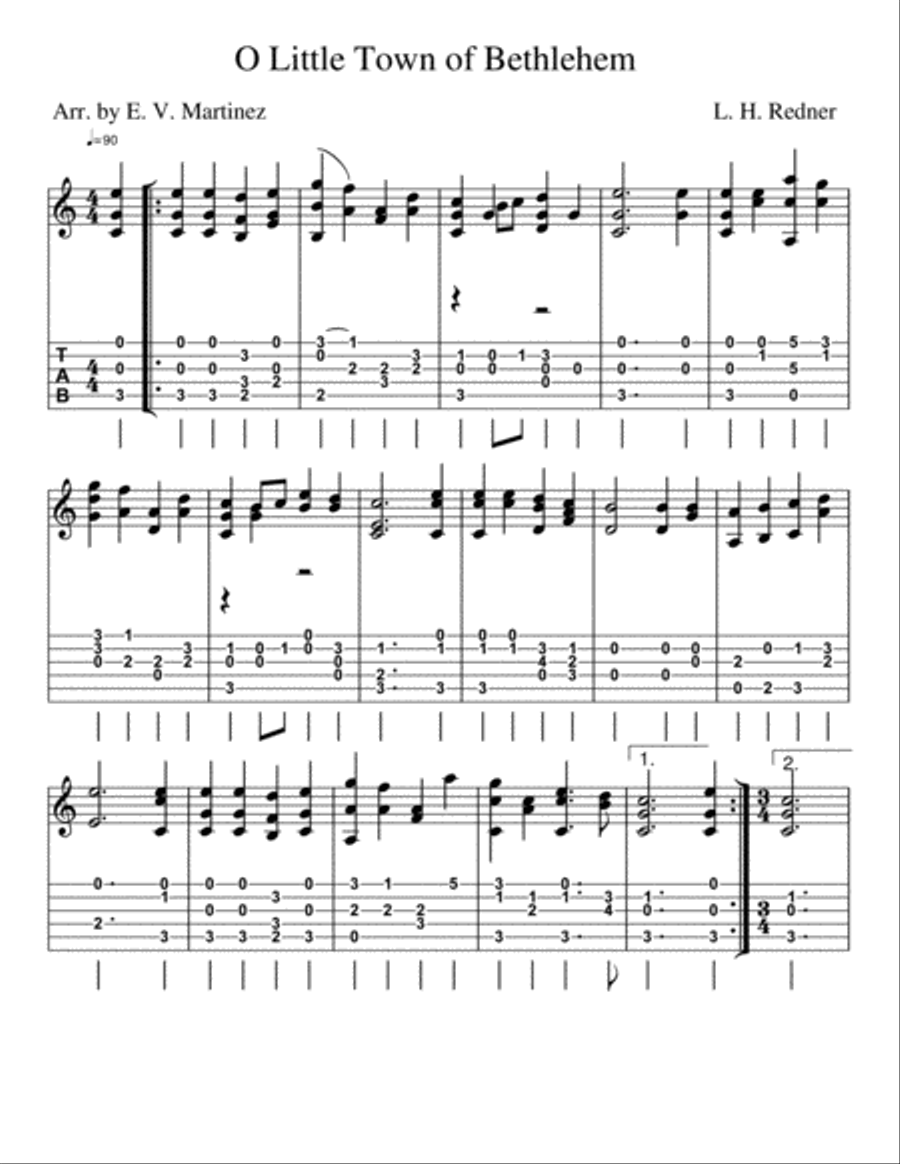 O Little Town of Bethlehem Guitar Tablature scores gallery preview page 1