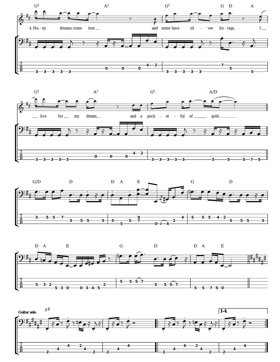 Over The Hills And Far Away Bass Guitar Tablature scores gallery preview page 3