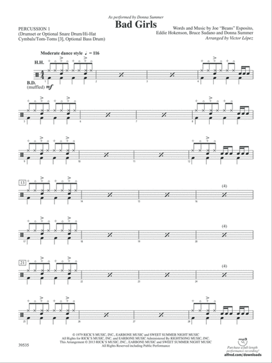 Bad Girls: 1st Percussion Concert Band scores gallery preview page 1