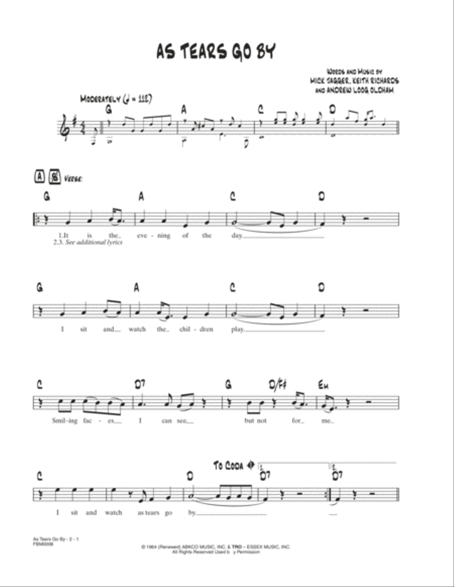 As Tears Go By School and Community scores gallery preview page 1