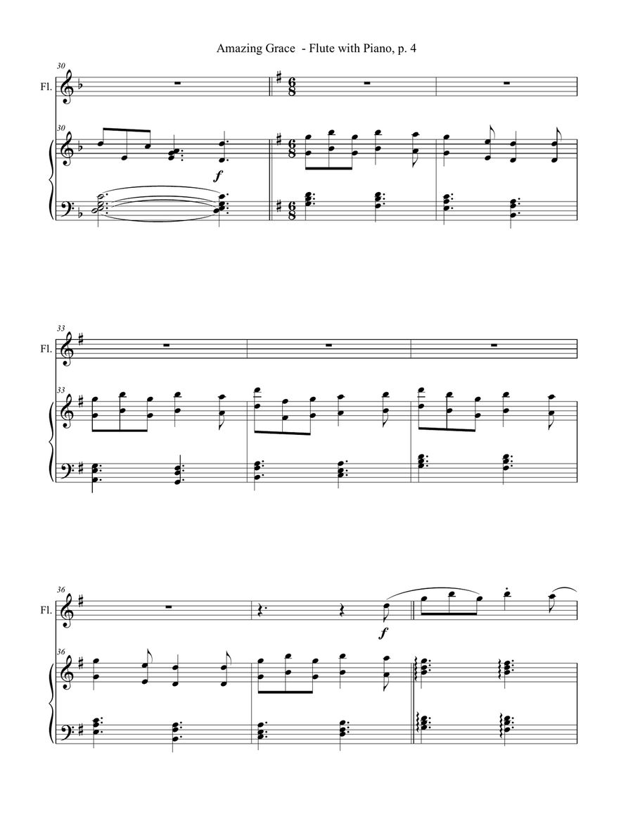 3 ONE MOVEMENT HYMN SONATAS (for Flute and Piano with Score/Parts) Flute Solo scores gallery preview page 6