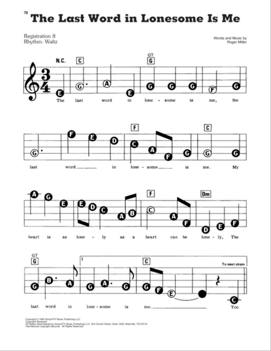The Last Word In Lonesome Is Me Electronic Keyboard scores gallery preview page 1