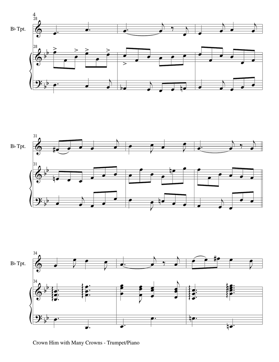 CROWN HIM WITH MANY CROWNS (Duet – Bb Trumpet and Piano/Score and Parts) Trumpet Duet scores gallery preview page 4