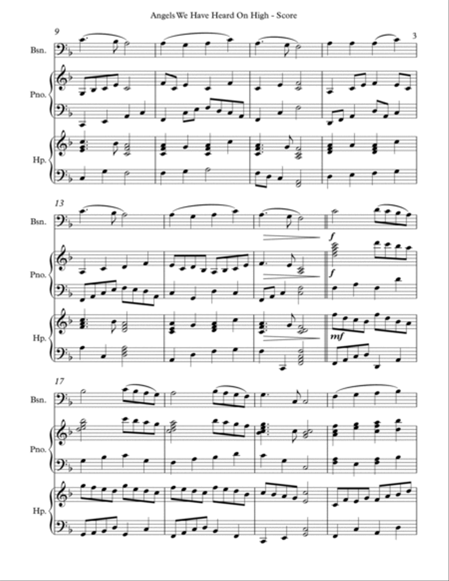 Angels We Have Heard On High, Trio for Bassoon, Harp and Piano Bassoon scores gallery preview page 3