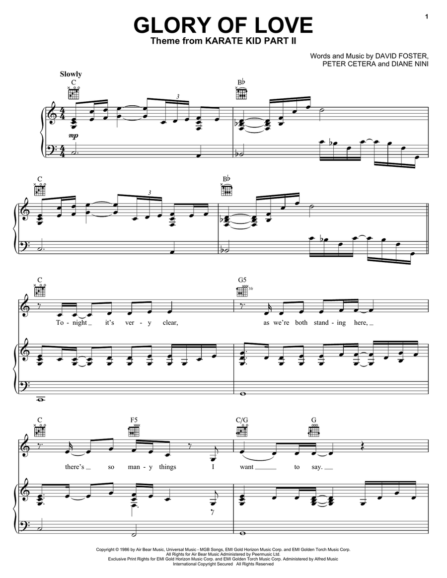 Glory Of Love Glory Of Love Piano, Vocal, Guitar scores gallery preview page 1