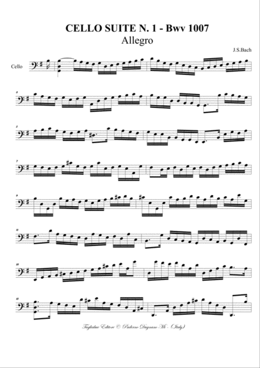 CELLO SUITE N. 1 - Bwv 1007 - Prelude, Allegro, Courent, Sarabande, Minuetto, Giga Cello Solo scores gallery preview page 5