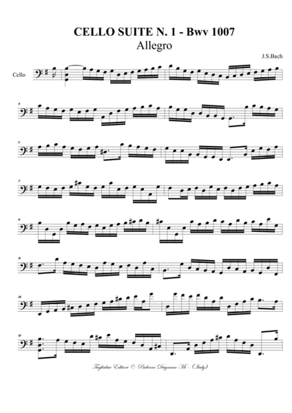 CELLO SUITE N. 1 - Bwv 1007 - Prelude, Allegro, Courent, Sarabande, Minuetto, Giga
