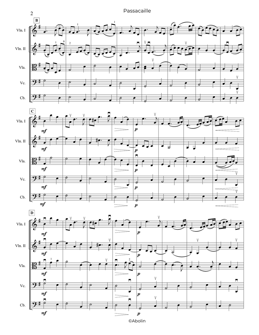 Handel: Passacaille (Passacaglia), HWV 399, arr. for String Orchestra Chamber Music scores gallery preview page 3