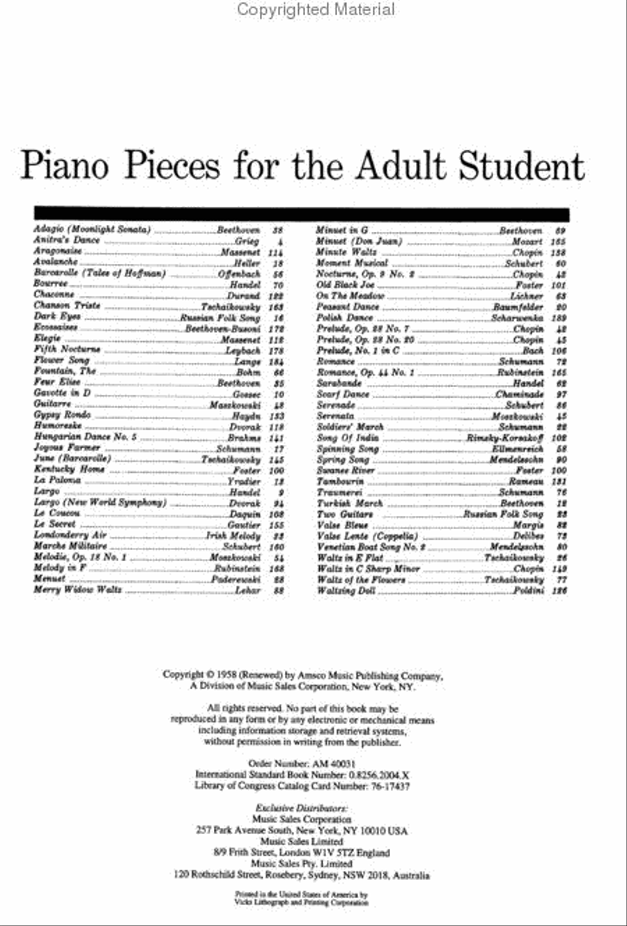 Piano Pieces for the Adult Student