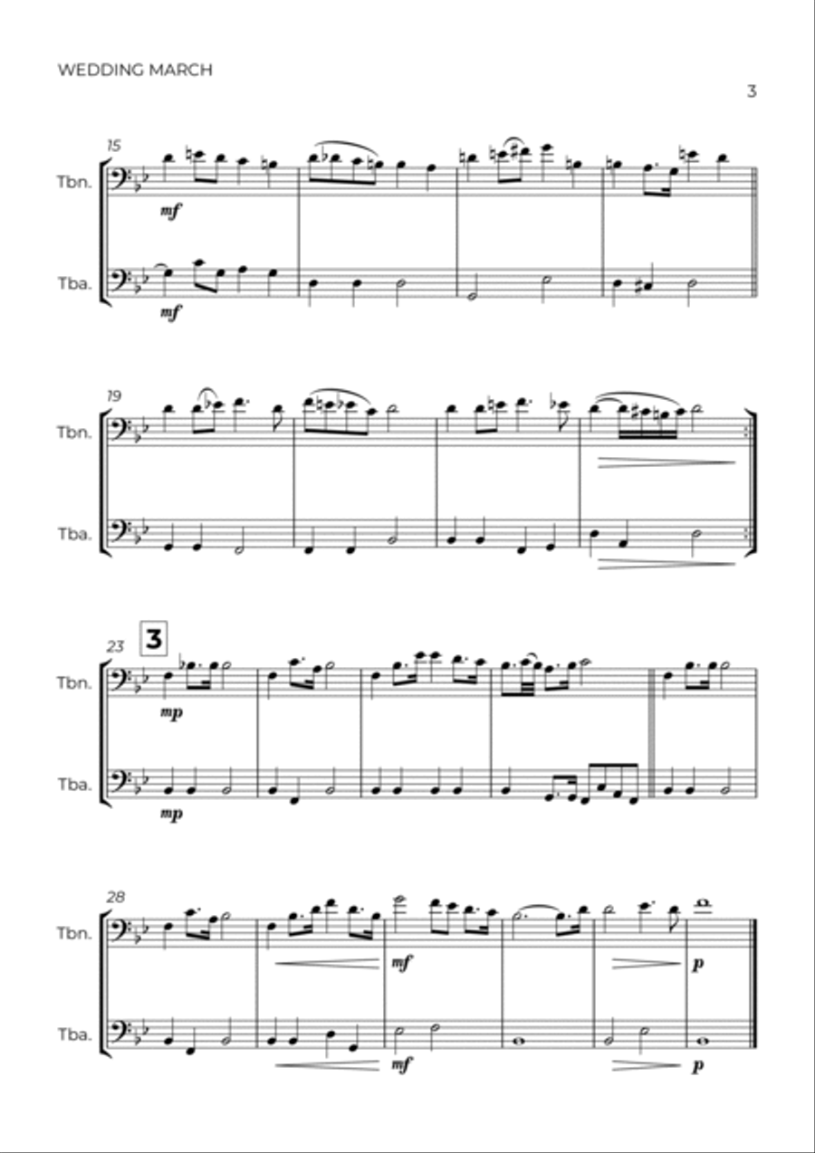 WEDDING MARCH - RICHARD WAGNER - TROMBONE & TUBA Brass Duet scores gallery preview page 3