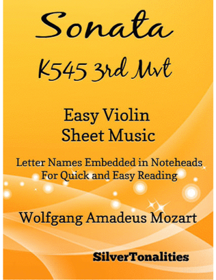 Book cover for Sonata K545 Third Movement Easy Violin Sheet Music