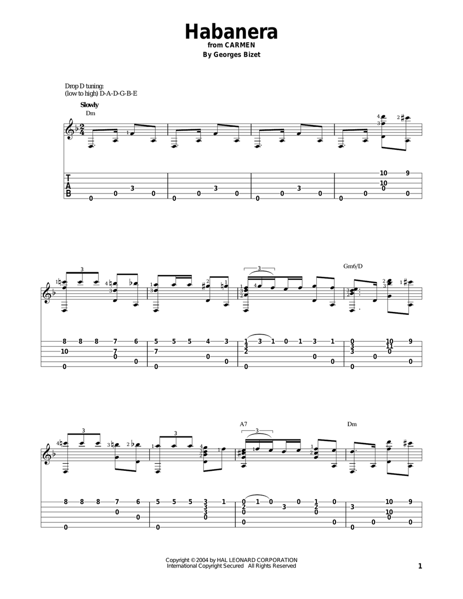 Habanera Acoustic Guitar scores gallery preview page 1