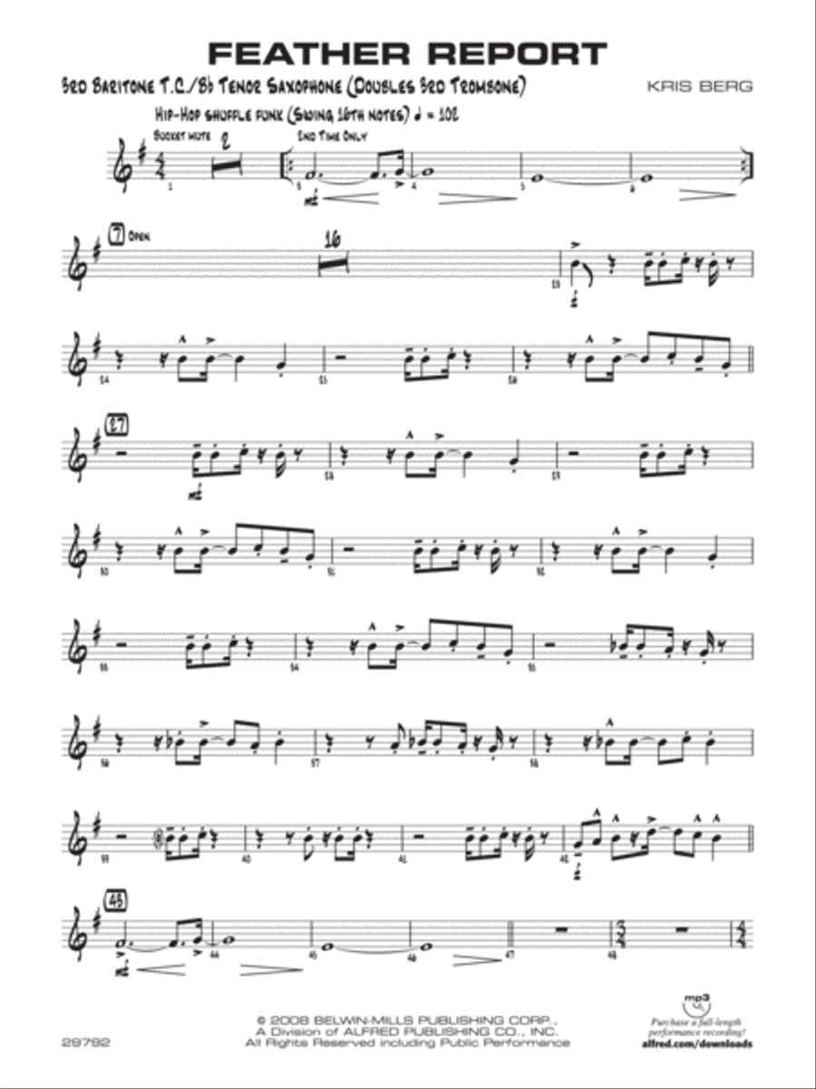 Feather Report: 3rd Baritone T.C. Jazz Ensemble scores gallery preview page 1