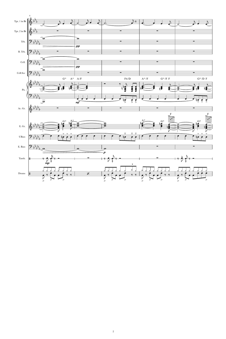 Bossa Bravado; Allegretto in Bb Minor; for 3 cellos & Jazz Ensemble Jazz Ensemble scores gallery preview page 2