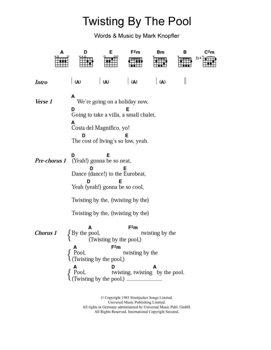Twisting By The Pool Easy Guitar scores gallery preview page 1
