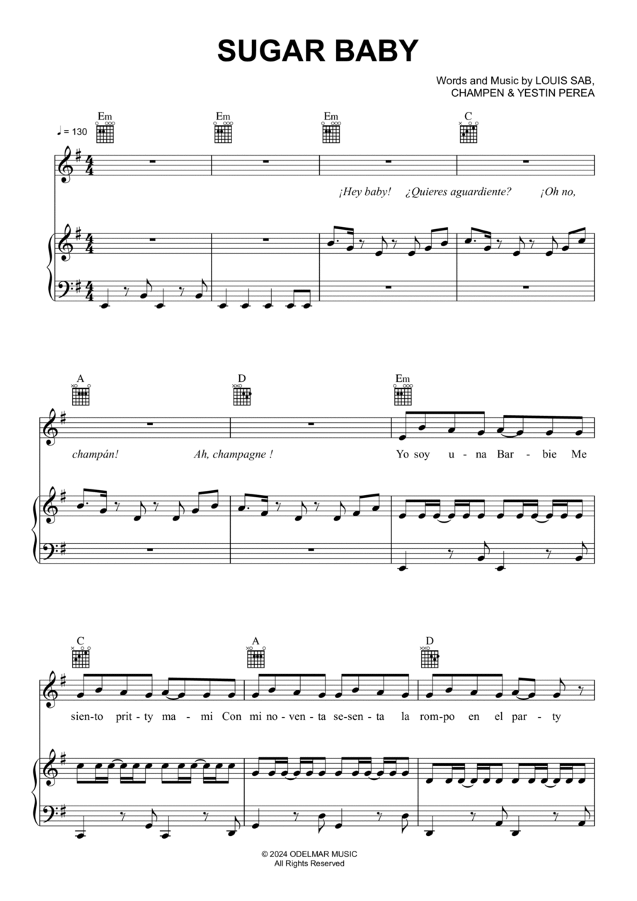 Sugar Baby Piano, Vocal, Guitar scores gallery preview page 1
