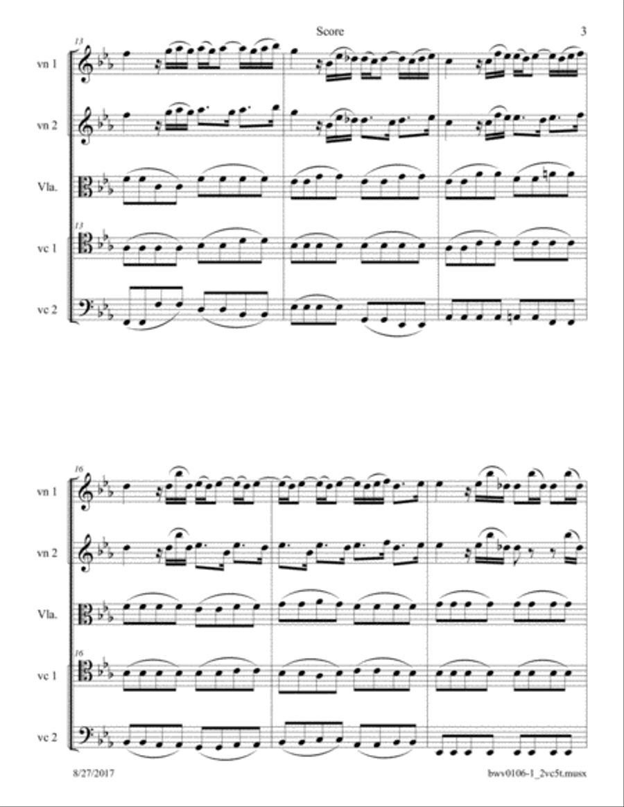 Bach: Sonatina from Actus tragicus; Cantata BWV 106 arr. for 2-Celli String Quintet String Quintet scores gallery preview page 3