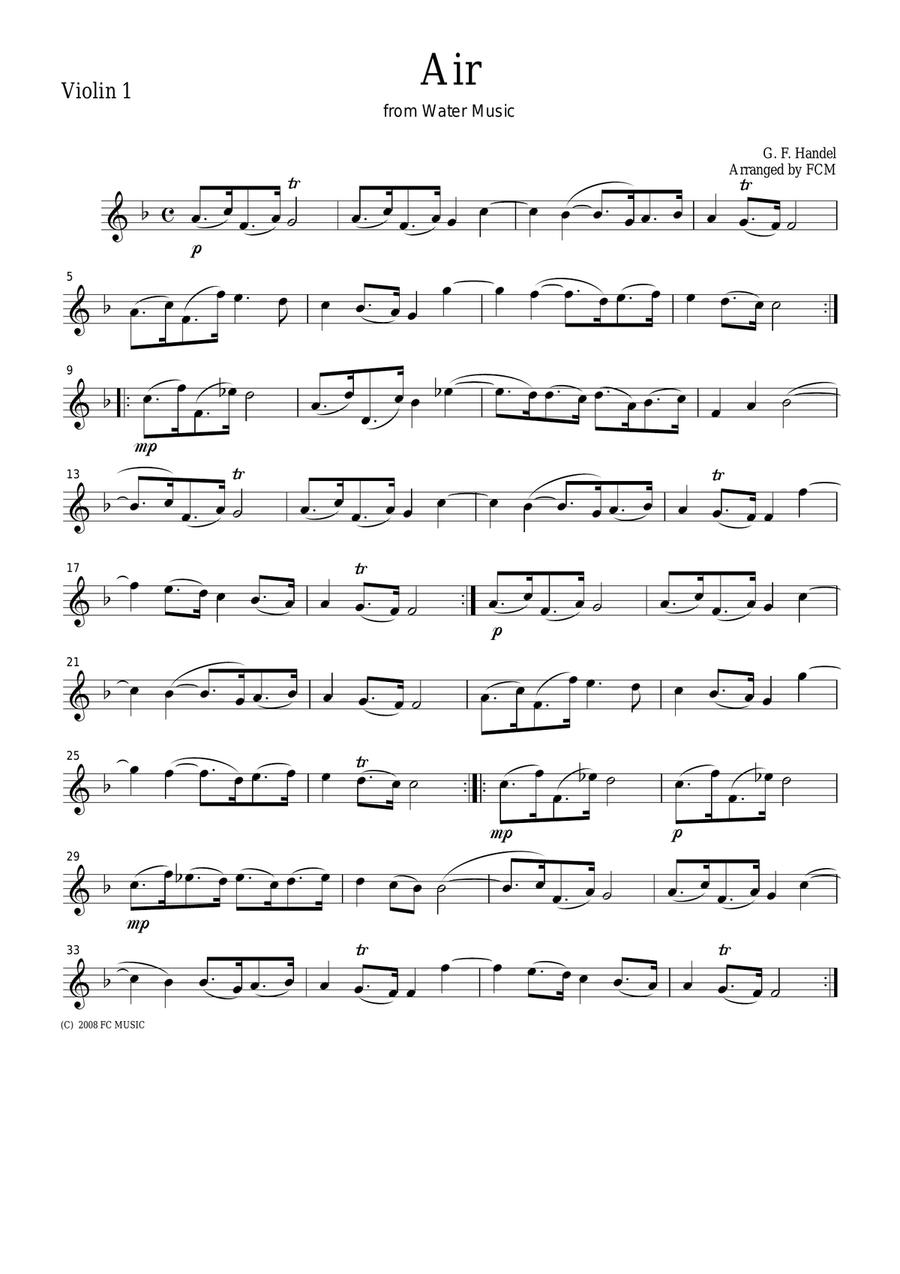 Handel Aria from Water Music, for string quartet, CH105 String Quartet scores gallery preview page 1
