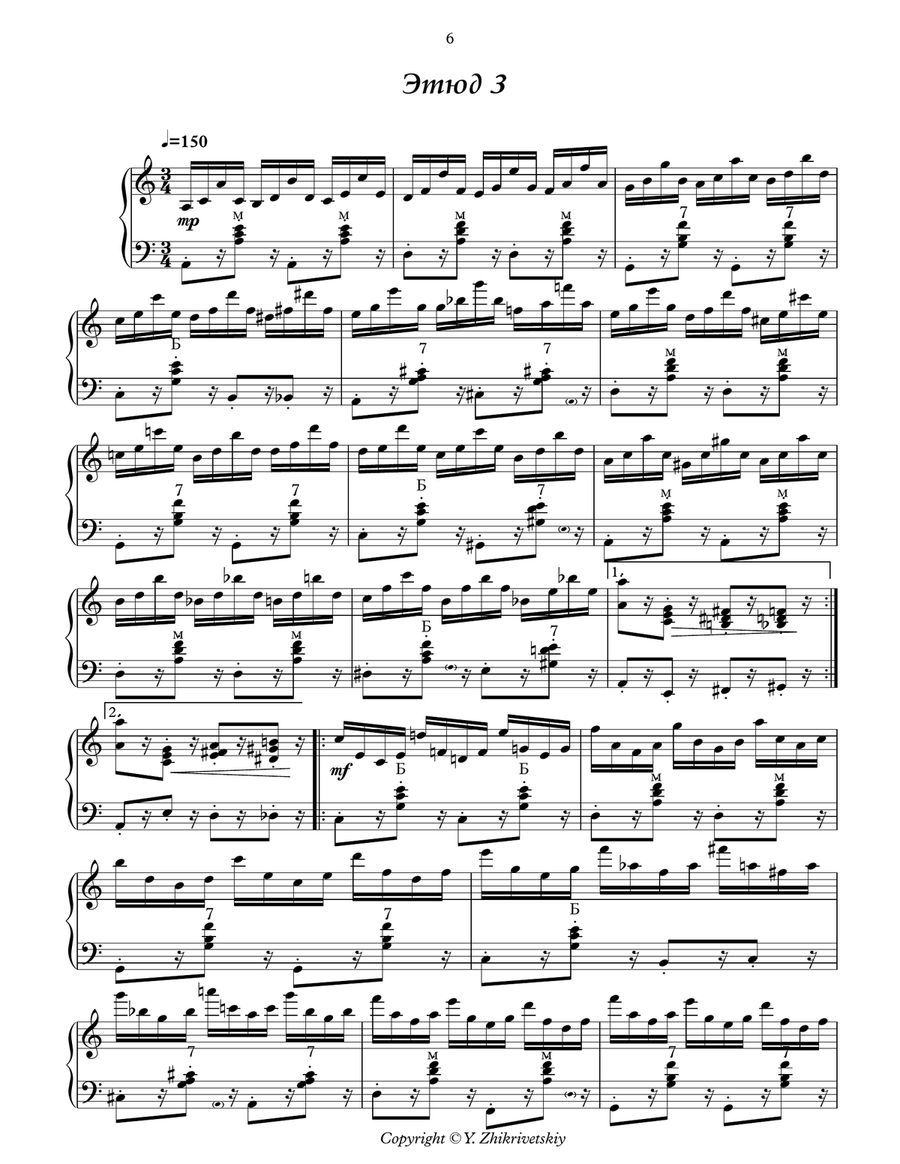 Polyrhythmic etude #3 for accordion: 4 in the left hand - 3 in the right. Accordion scores gallery preview page 1