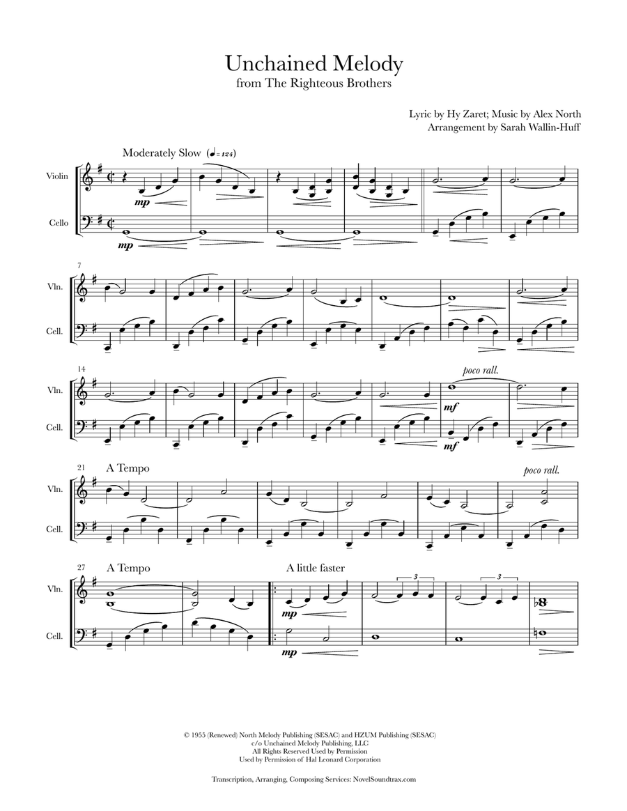 Unchained Melody Unchained Melody String Duet scores gallery preview page 1