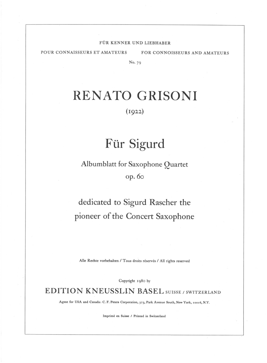 For Sigurd, Album sheet for saxophone quartet