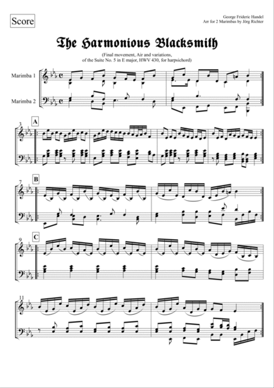 The Harmonious Blacksmith for 2 Marimbas Percussion Ensemble scores gallery preview page 2
