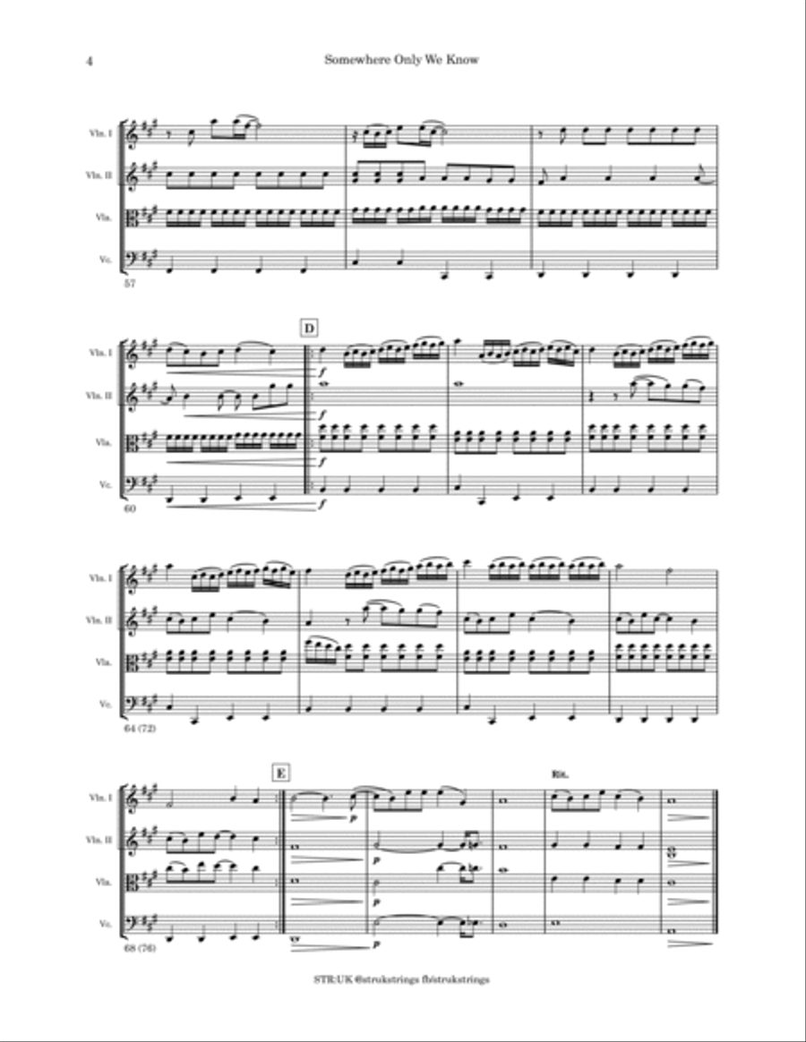 Somewhere Only We Know String Quartet scores gallery preview page 5