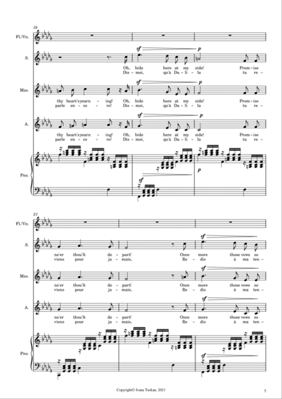 My Heart at Thy Dear Voice (Mon coeur) from Samson & Dalilah SSA, piano, flute or violin SSA scores gallery preview page 5