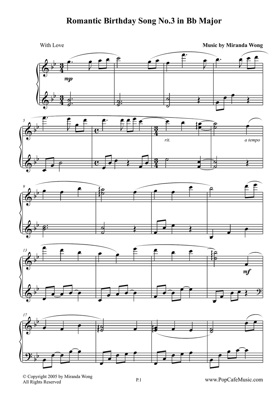 Best Romantic Birthday Songs No.1-3 - Piano Solo by Miranda Wong Easy Piano scores gallery preview page 3