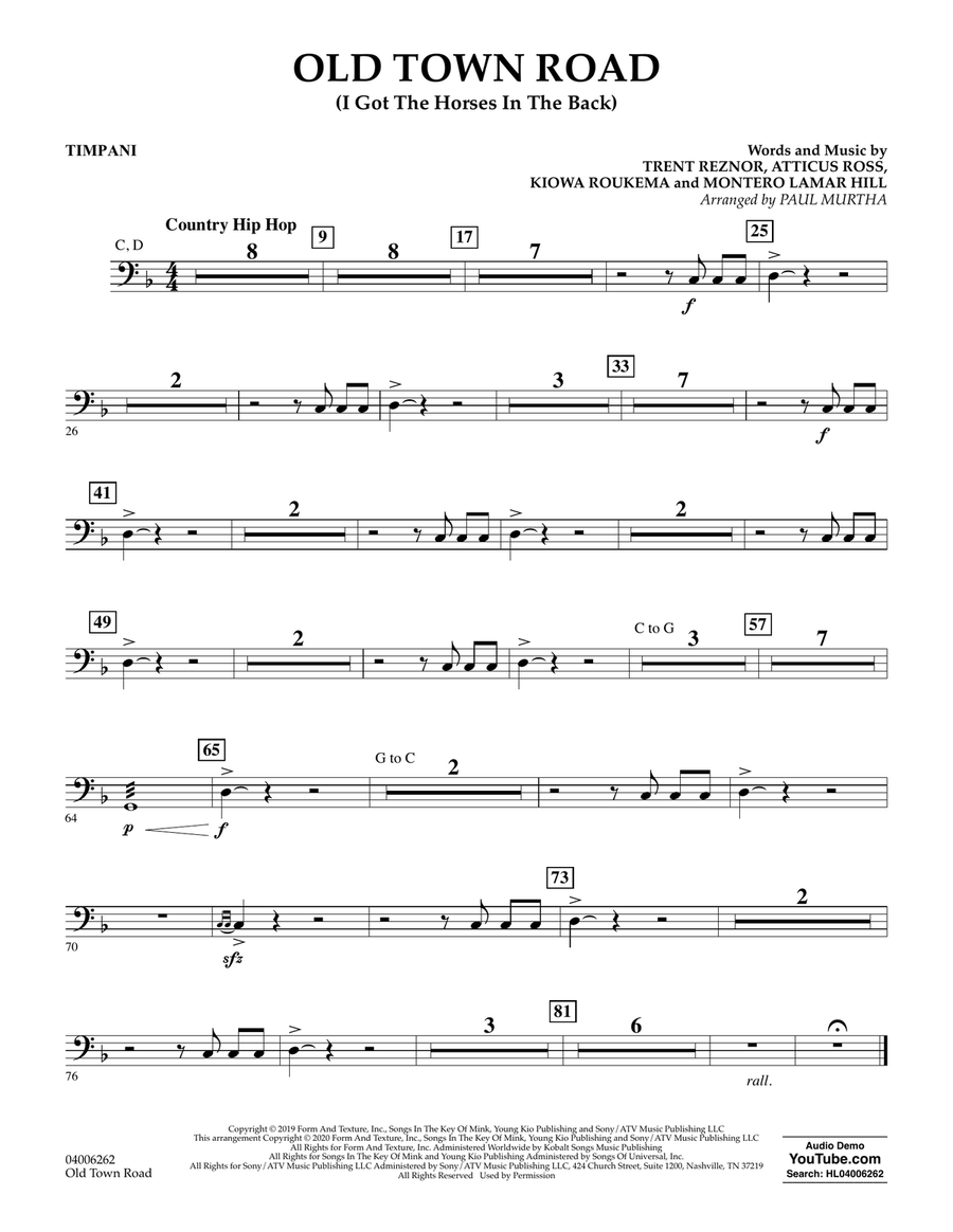 Old Town Road (arr. Paul Murtha) - Timpani