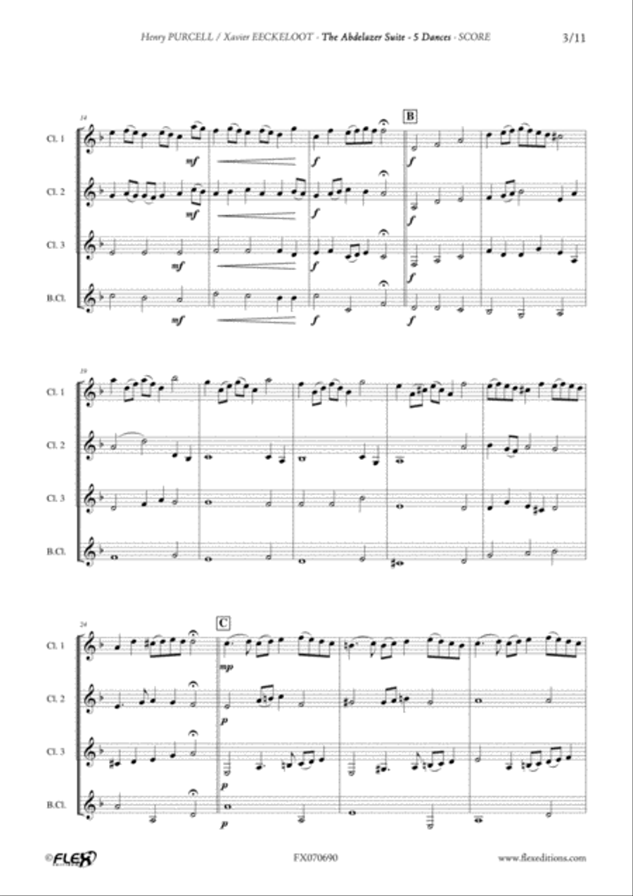 The Abdelazer Suite - 5 Dances Clarinet Quartet scores gallery preview page 3