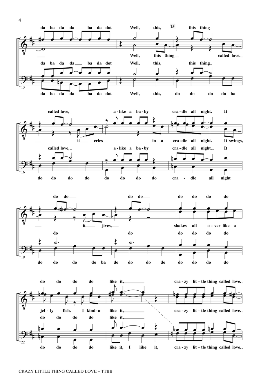 Crazy Little Thing Called Love (arr. Chris Peterson) TTBB scores gallery preview page 2