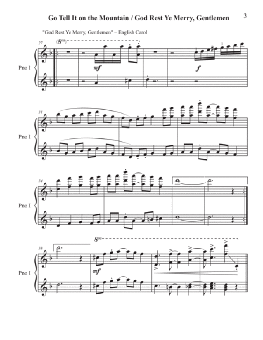 Go Tell It On The Mtn with God Rest Ye (4-Hands PIANO Levels 5 and 4) Christmas-Jazz Piano Duet scores gallery preview page 4