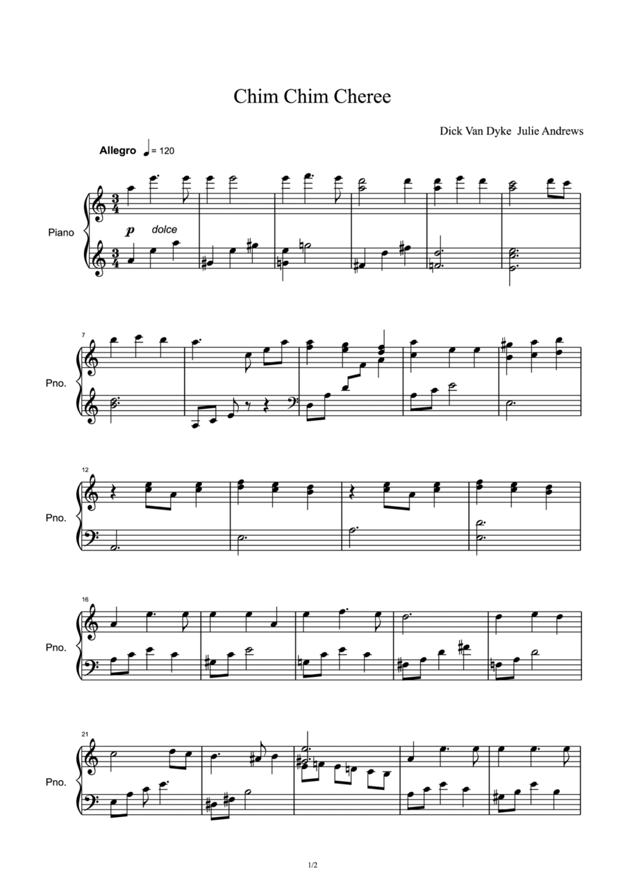 Chim Chim Cher-Ee Piano Solo scores gallery preview page 1