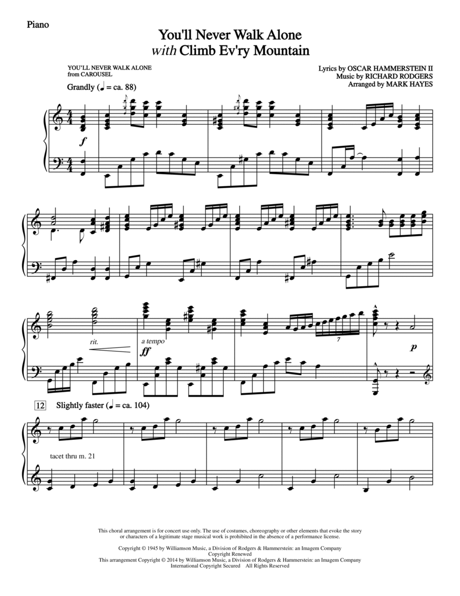 You'll Never Walk Alone (with Climb Every Mountain) - Piano Choir scores gallery preview page 1