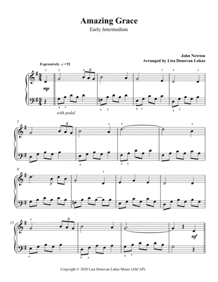 Amazing Grace - for Early Intermediate Solo Piano image number null