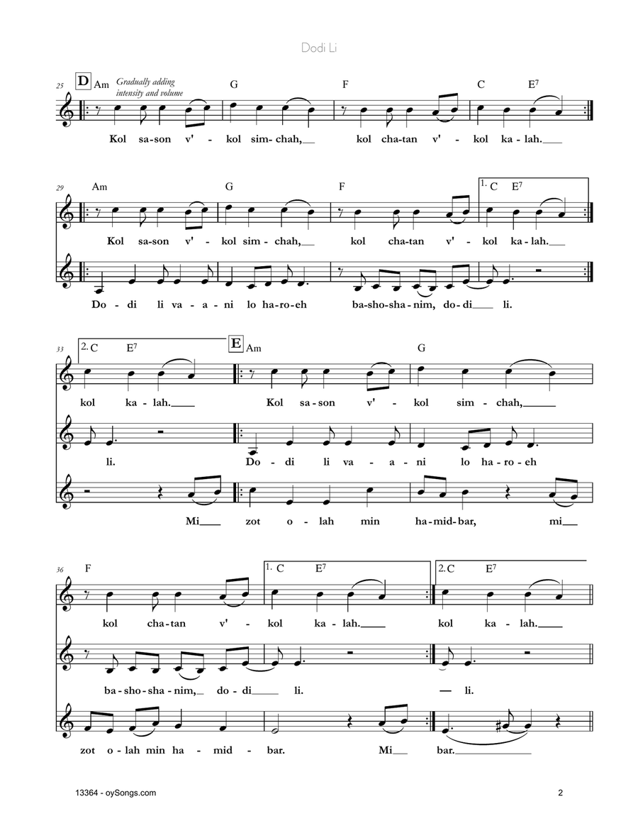 Dodi Li Dodi Li Voice scores gallery preview page 2