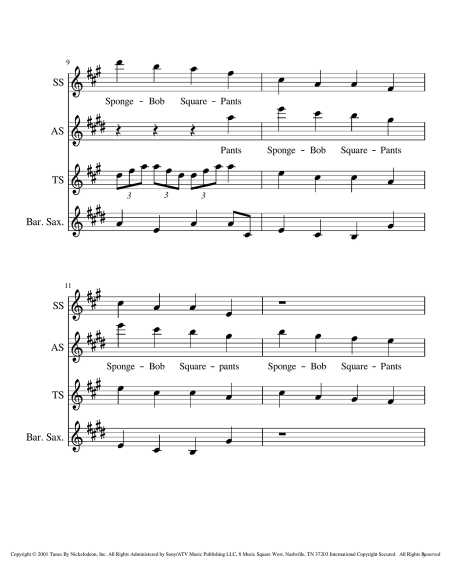 Spongebob Squarepants Theme Song Woodwind Quartet scores gallery preview page 3