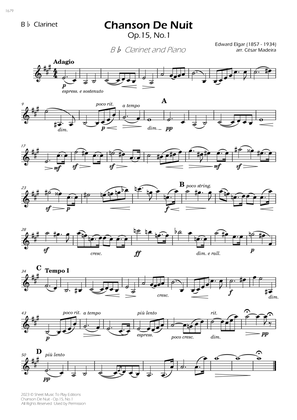Chanson De Nuit, Op.15 No.1 - Bb Clarinet and Piano (Individual Parts)