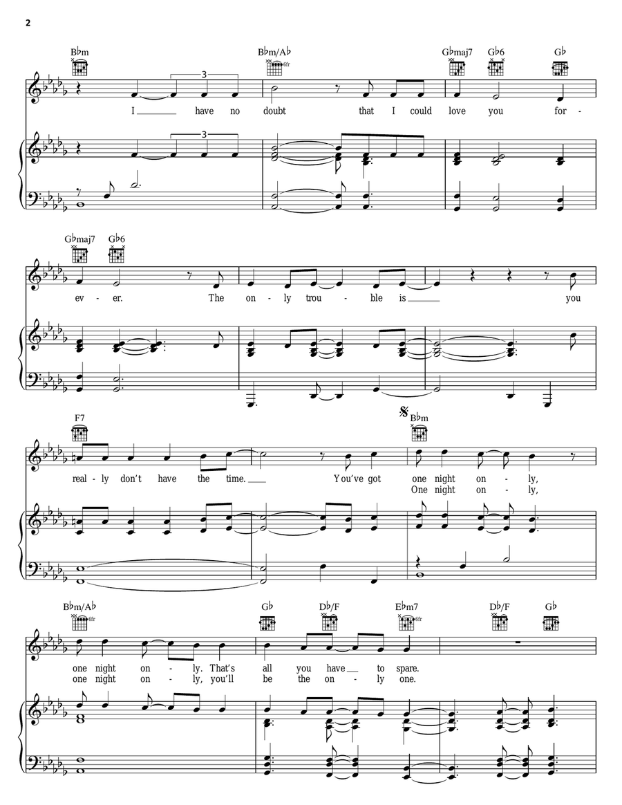 One Night Only Piano, Vocal, Guitar scores gallery preview page 2