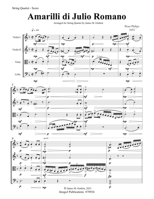 Philips: Amarilli di Julio Romano for String Quartet - Score Only