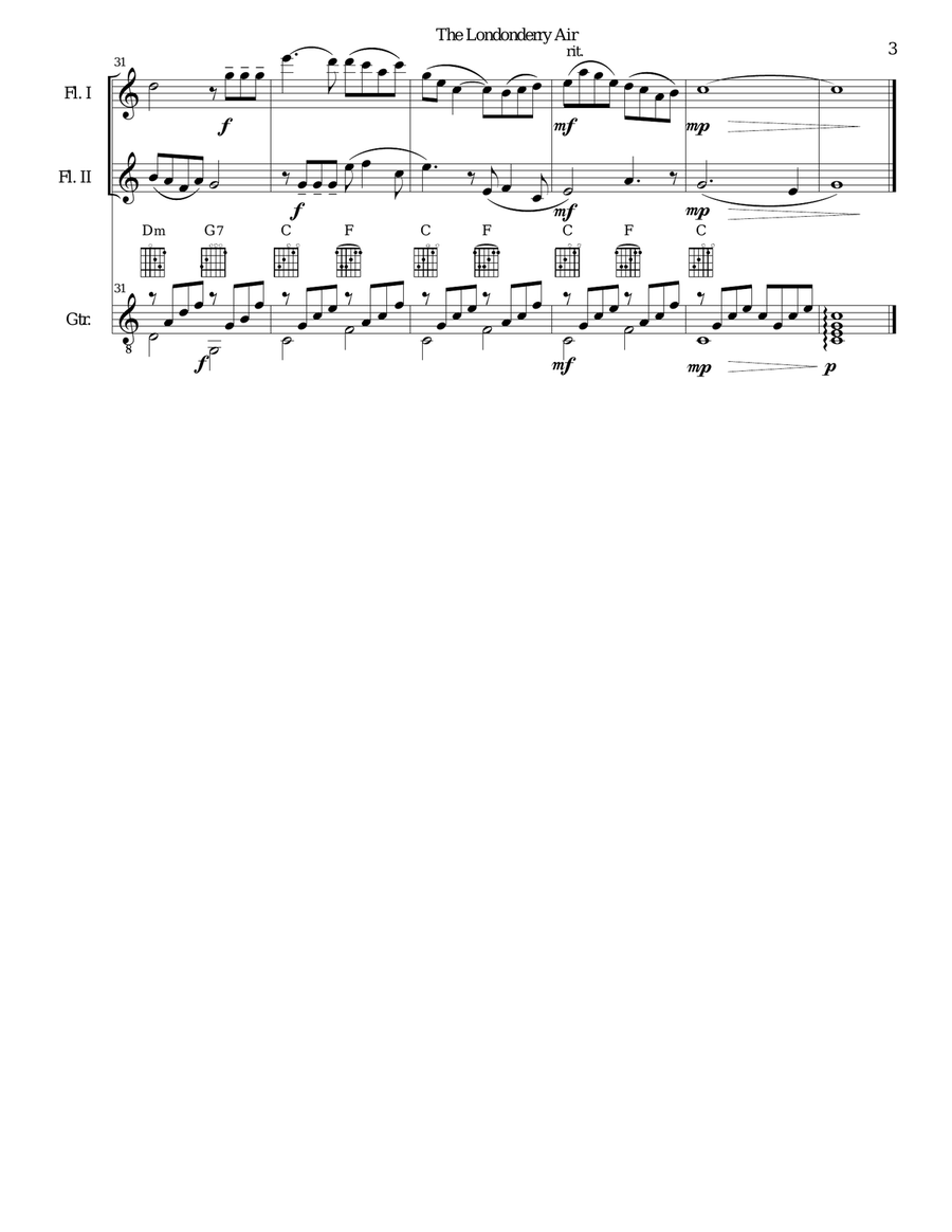 The Londonderry Air (Oh Danny Boy) for 2 flutes and guitar Flute scores gallery preview page 3