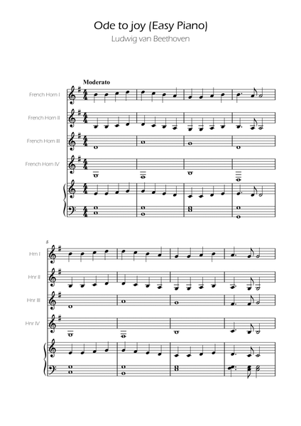 Ode To Joy - Easy French Horn Quartet w/ piano accompaniment image number null