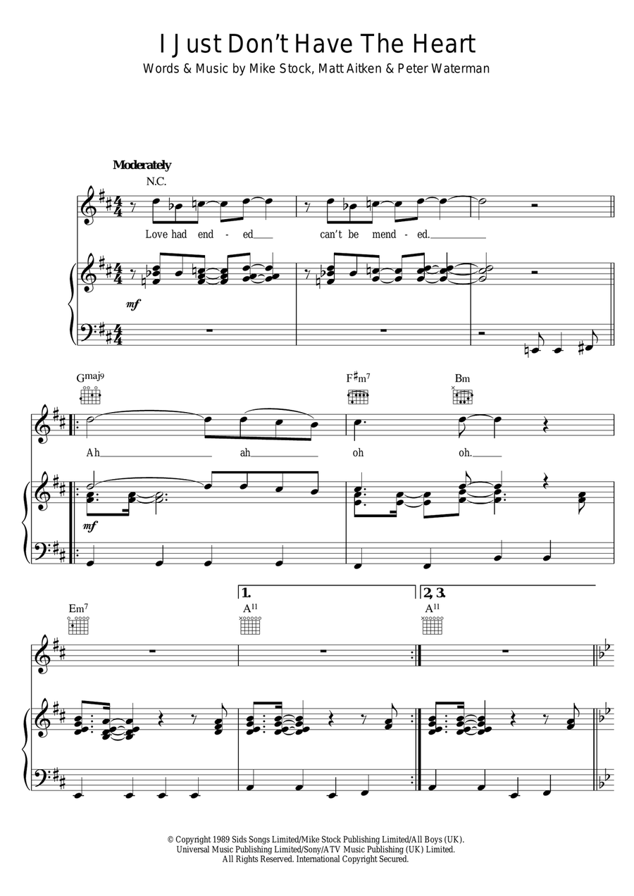 I Just Don't Have The Heart Piano, Vocal, Guitar scores gallery preview page 1