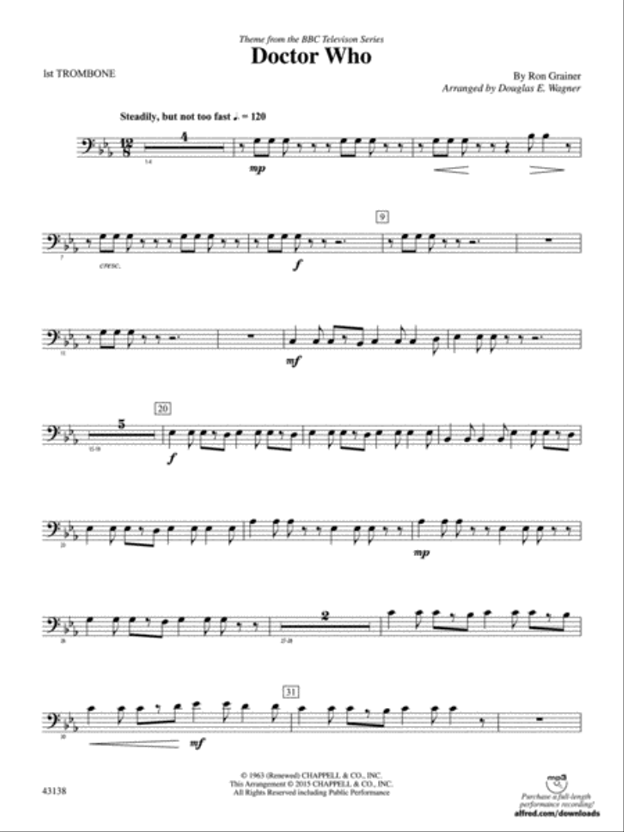 Doctor Who: 1st Trombone Concert Band scores gallery preview page 1