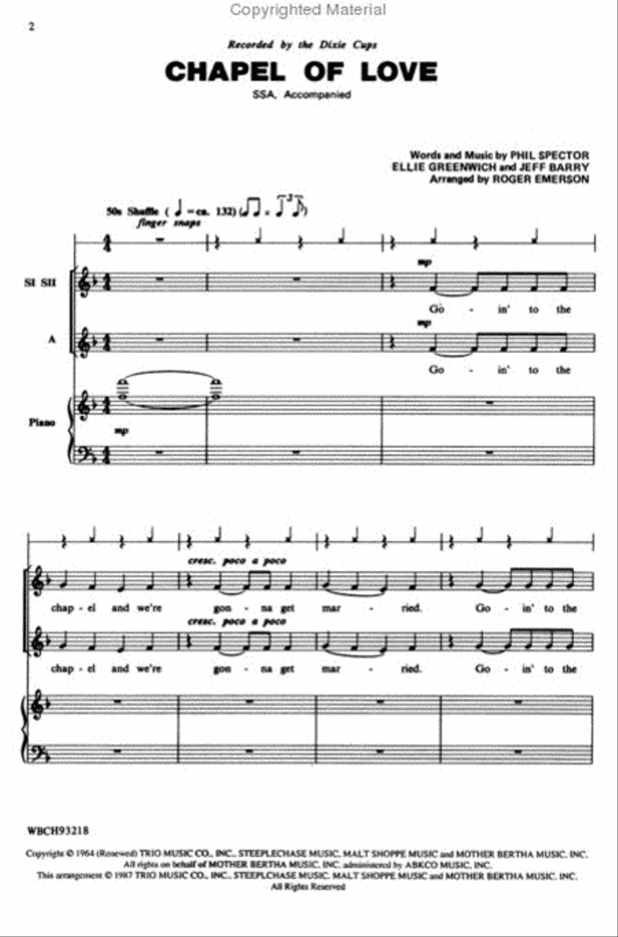 Chapel of Love (SSA) SSA scores gallery preview page 2