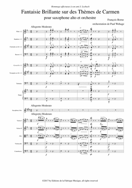 Fantaisie Brillante sur des Thèmes de Carmen for alto saxophone and orchestra, score and solo part