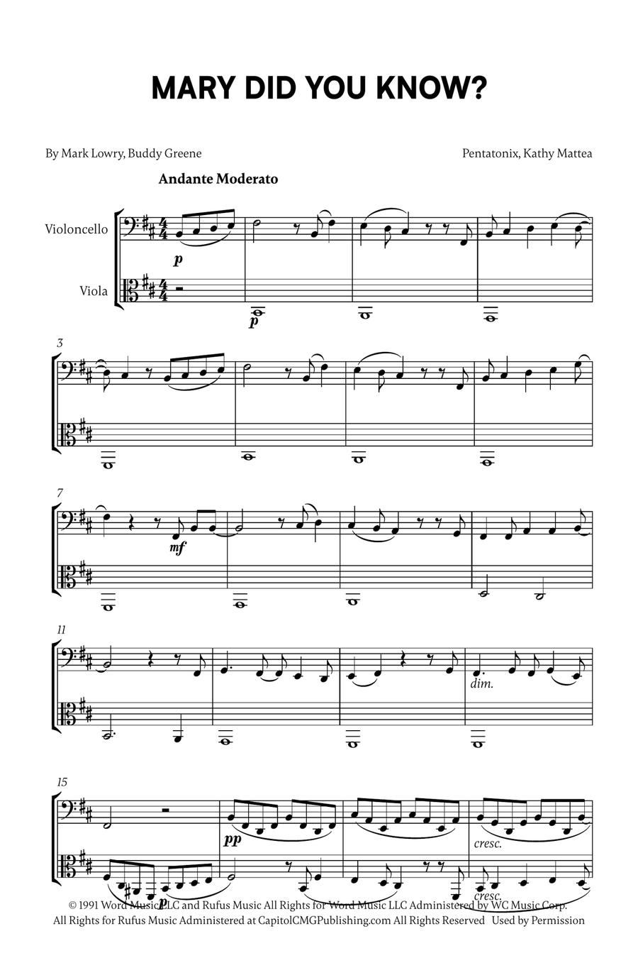 Mary, Did You Know? Mary, Did You Know? String Duet scores gallery preview page 1